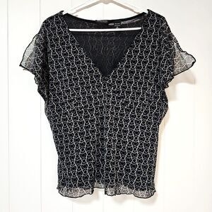 New York & Company Womens Babydoll Top XL Nylon Y2K Black Stretchy Fairygrunge